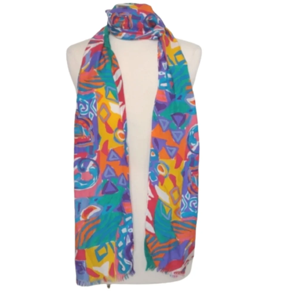 Silk Scarf Abstract Multicolor Long Express Colorful